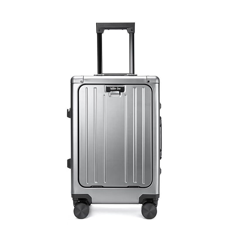 Walker Shop行李箱全铝镁合金旅行箱前开盖商务登机箱男女铝框万向轮拉杆箱子 枪色 20英寸