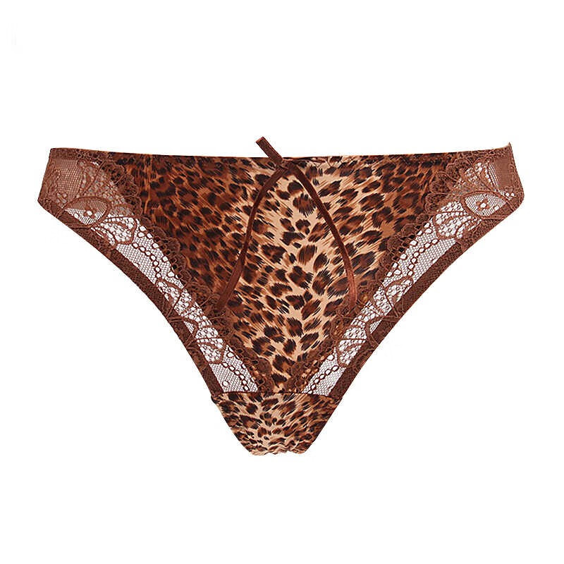 出口法单 野性豹纹印花性感女内裤 牛奶丝顺滑薄款低腰无痕丁字裤 深