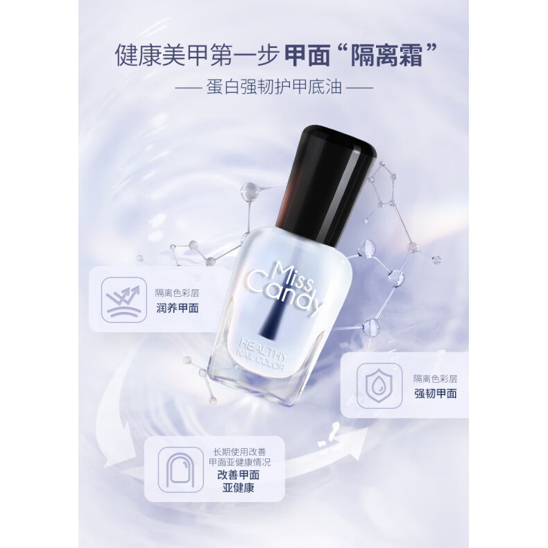 糖果小姐（Miss Candy）MissCandy健康甲油15ml可撕拉指甲油免烤持久鐳射玻璃亮片系列 NF002_蛋白強(qiáng)韌護(hù)甲底油.【美甲s