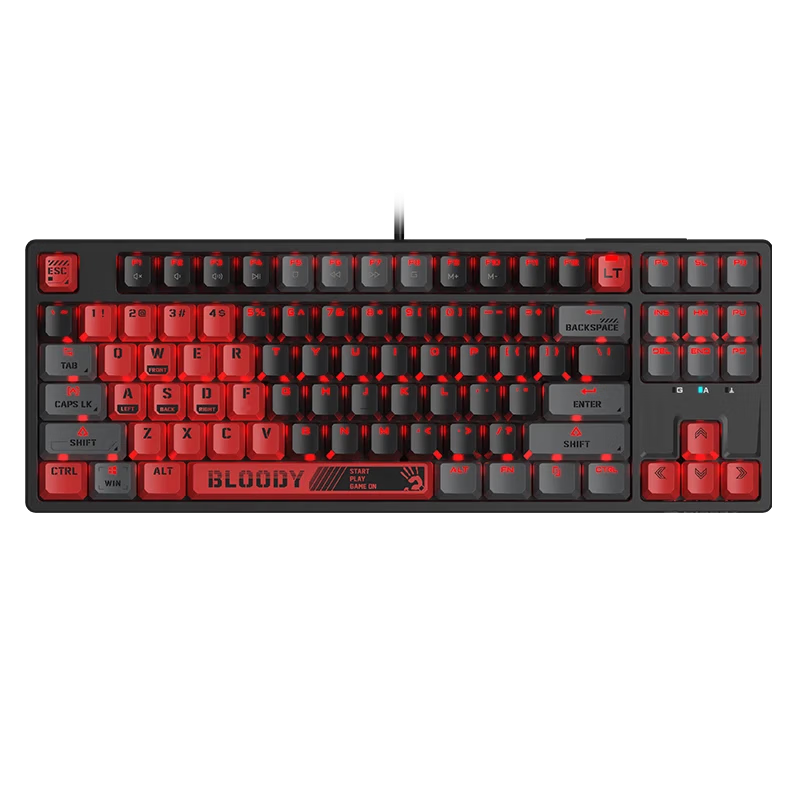 雙飛燕（A4TECH）T87有線機械鍵盤電競靜音鍵盤 血手幽靈LT3玩家3變速光軸87鍵游戲鍵盤 電競紅