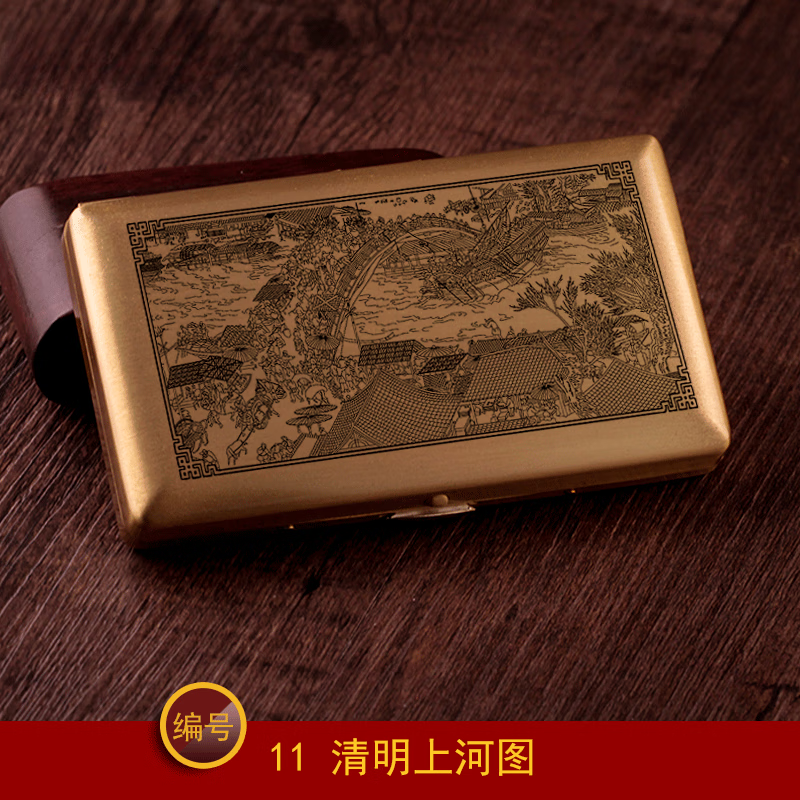 半笙粗细两用细烟细支手工黄铜烟盒创意礼个性照片简约 011清明上河图