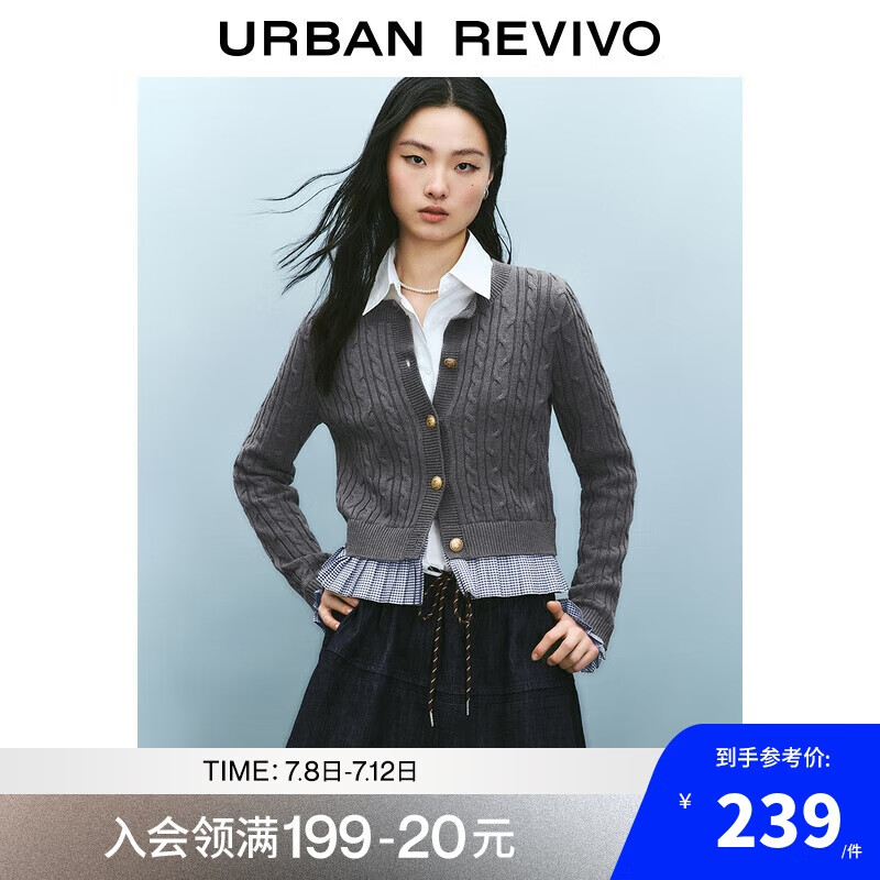 UR2025春季新款女裝拼接假兩件新年戰(zhàn)袍針織開衫UYU950032