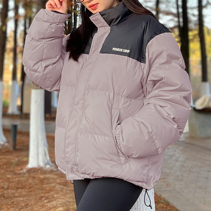 拓路者冬季新款羽绒服男女同款90绒立领面包服上衣防风加厚保暖外套 灰紫色 XL