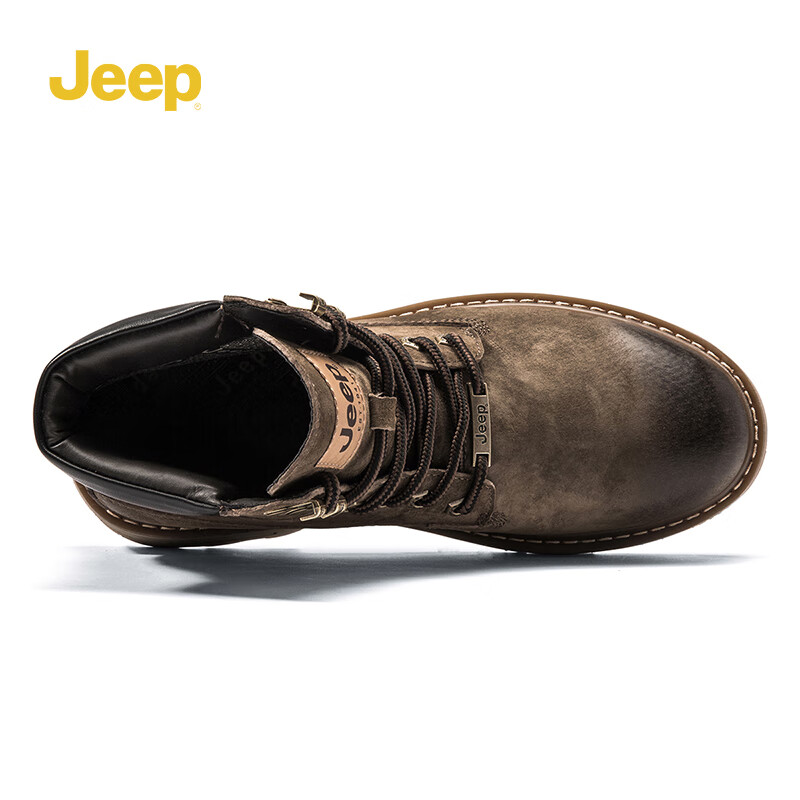 JEEP吉普马丁靴男秋冬季男士高帮百搭复古英伦风增高工装大黄靴子男鞋 卡其色 42