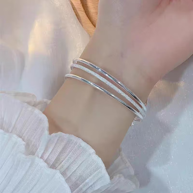 三生三世足银9999手镯年轻款纯银实心素圈镯子送女友闺蜜礼物 三生三世莲莲福牌银手镯 圈口#56MM丨25丨证书丨礼盒