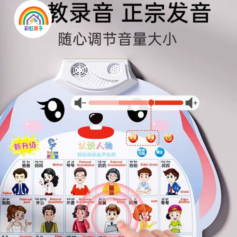 彩虹房子拼音有声挂图儿童认知早教发声儿童语音宝宝看图识字墙贴ZR 3张认识人物+水果蔬菜+英文字母