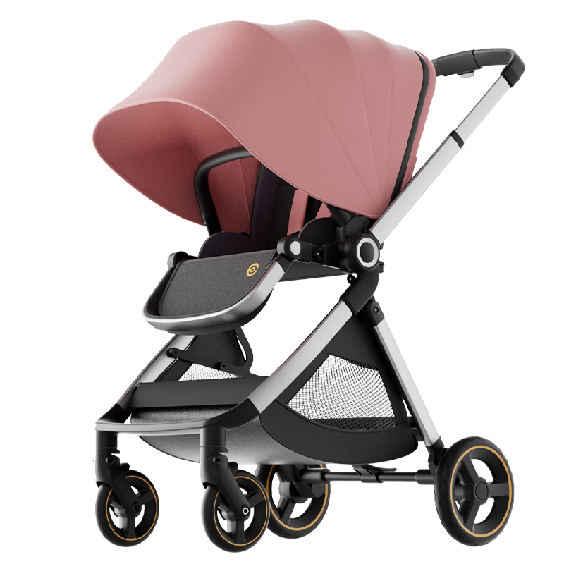 elittle逸樂途嬰兒車0-3歲用折疊可坐可躺帶減震 高景觀雙向推車 EMU EMU歐洲版-俏麗粉【四擋全篷】