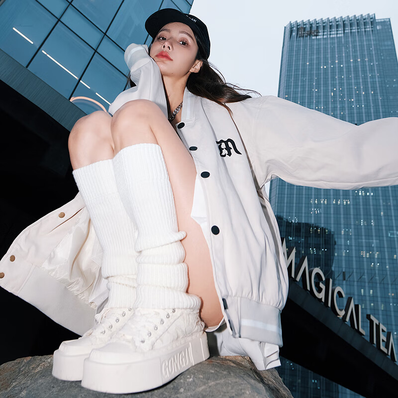 共迹gongji【于文文同款】25秋季新款女鞋方头帆布鞋厚底增高小白鞋休闲板鞋 象牙白 /偏大一码 35 （228mm）