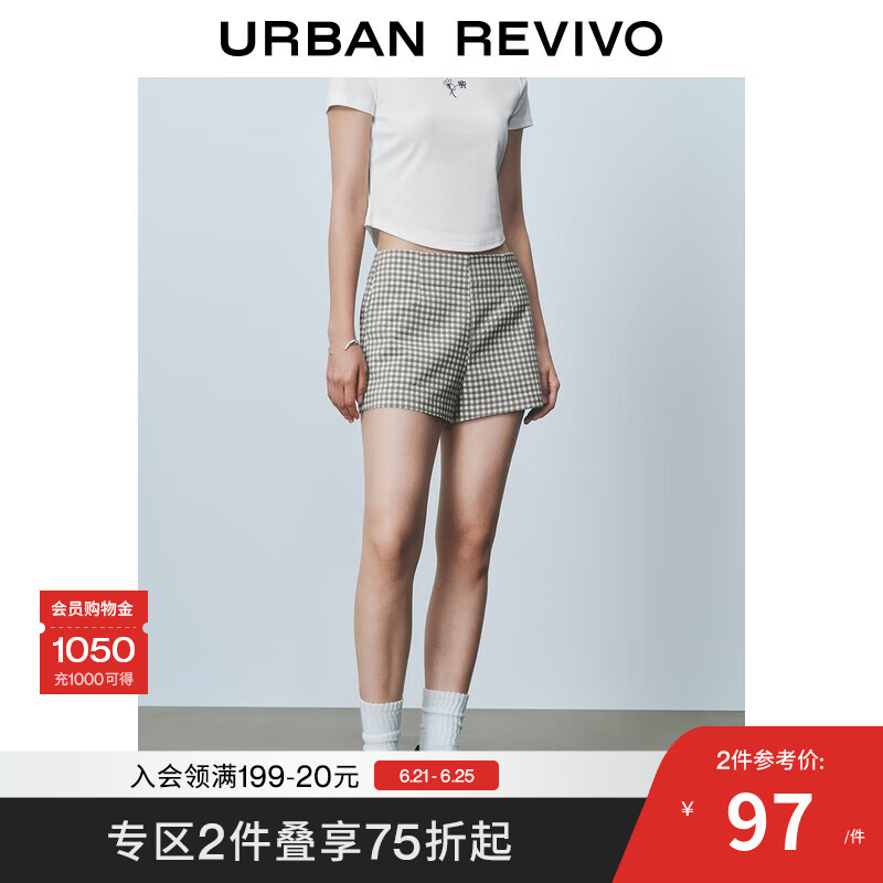 UR2025夏季新款女装时尚休闲简约撞色格纹短裤UYU650045 冷灰格子 M