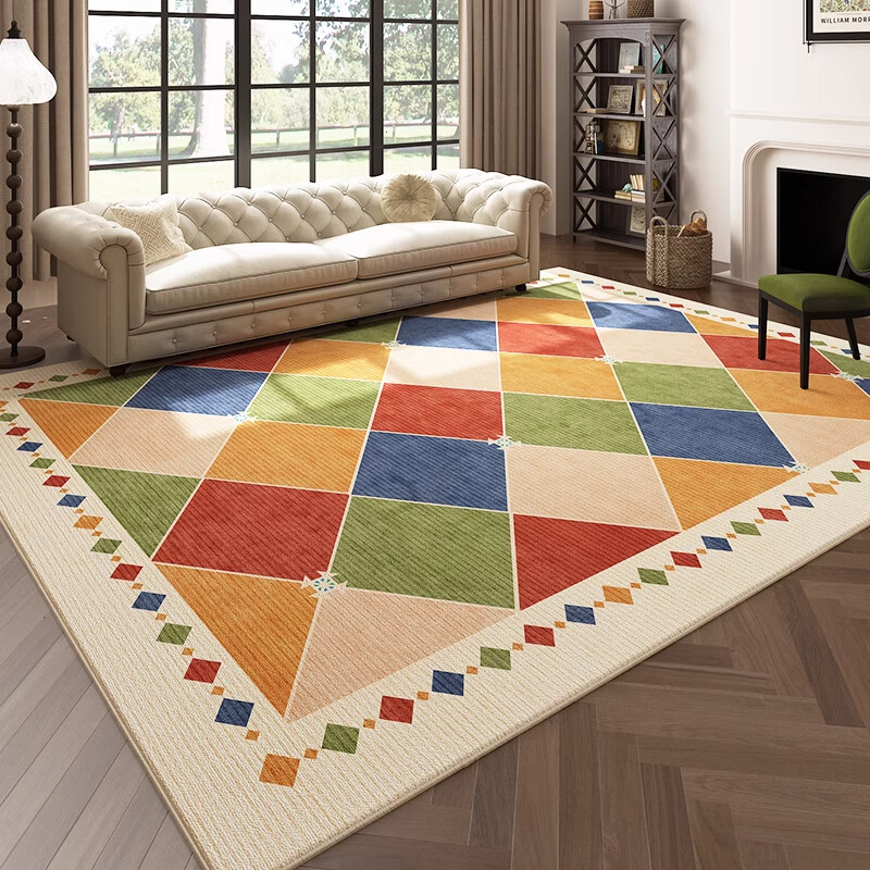 KAYE美式客厅地毯复古轻奢高级感地垫子家用可擦免洗榻榻米沙发茶几毯 SJR-Y彩格初裳 120X160cm