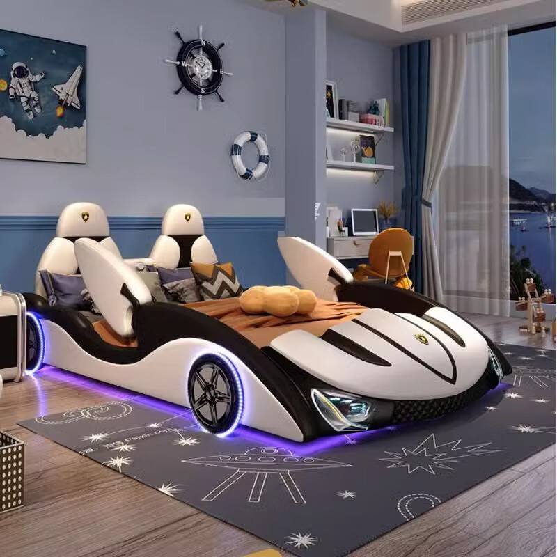 迦圖鯪兒童卡通床汽車床男孩新款跑車帶護(hù)欄燈光音響創(chuàng)意實(shí)木卡通單人床 【尊享版】單床 1200mm*1900mm x 不帶