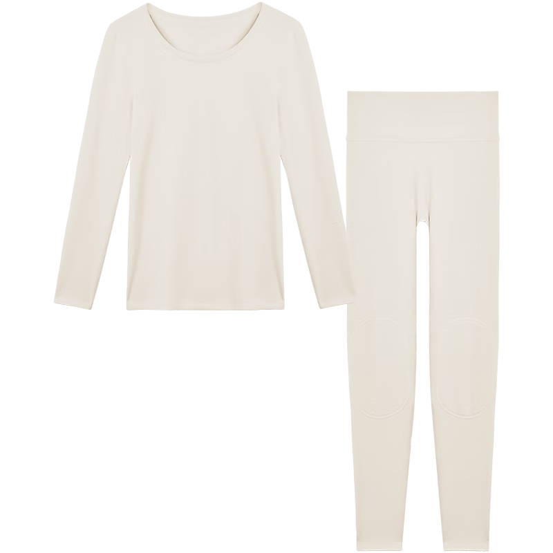 ubras25年新品保暖圆领亲肤含羊毛肌底衣套装女款秋冬秋衣秋裤 轻暖套装-漆黑色 S