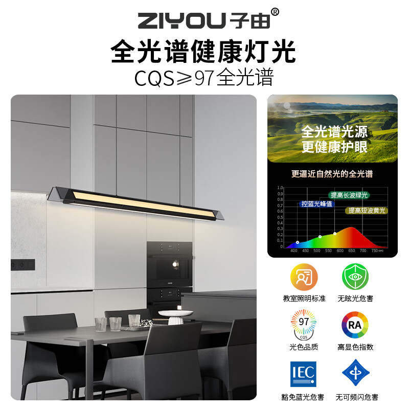子由意式极简一字餐厅吊灯 现代简约2025新款高端玻璃长条餐桌吧台灯 【包安装】常规款 122CM 三色变光 76瓦