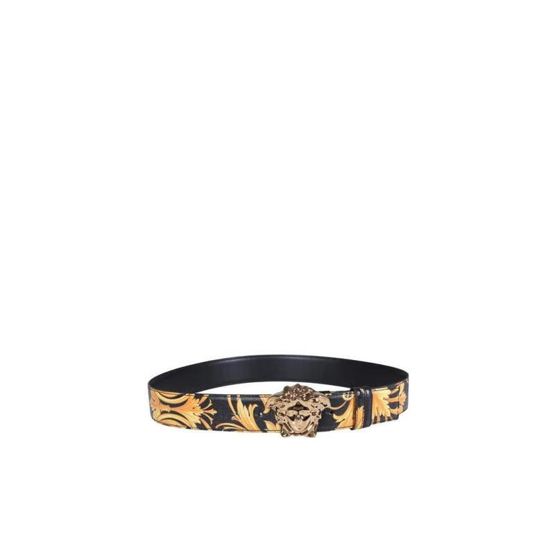 范思哲（VERSACE）巴洛克印花扣環(huán)可調(diào)節(jié)雙面白金腰帶 黑色 75