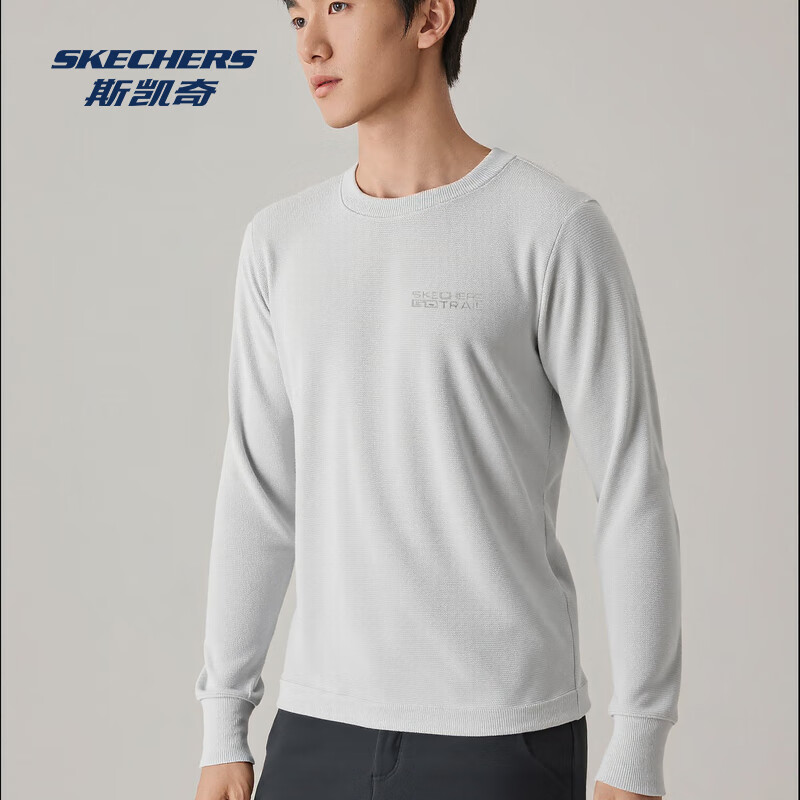 斯凯奇(Skechers)【梁朝伟同款】斯凯奇2025年秋冬新男针织长袖衫华夫格打底衫上衣 月球灰/00MV S