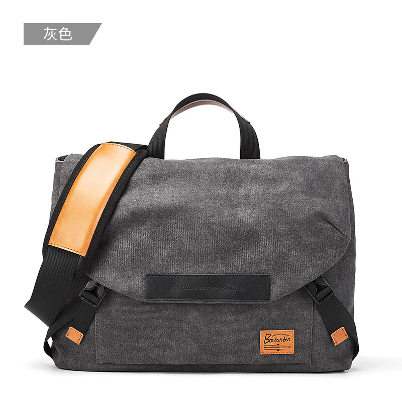 波斯丹頓男士帆布單肩包潮流休閑斜挎背包潮牌男包 灰色