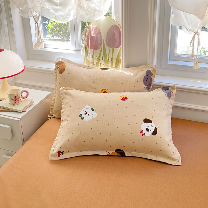 软贝小清新四件套 透气亲肤印花卡通简约田园风被套床单款套件 俏皮小狗 1.2m 床单款 三件套（被套150*200cm）