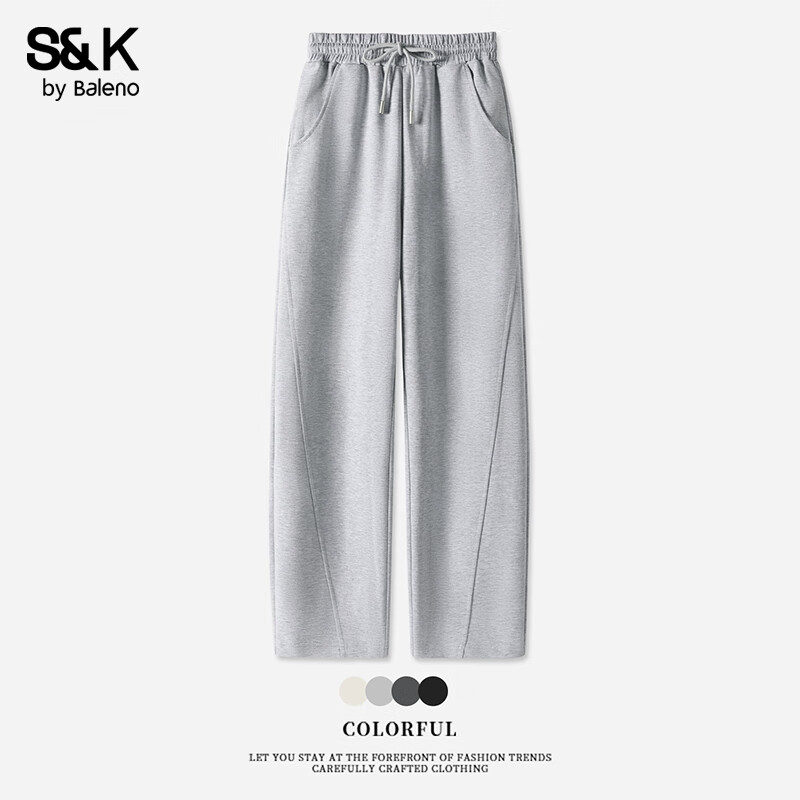 班尼路S&amp;K系列直筒裤女秋季新款浅色休闲风宽松显瘦阔腿垂感香蕉裤 麻灰#纯色 L