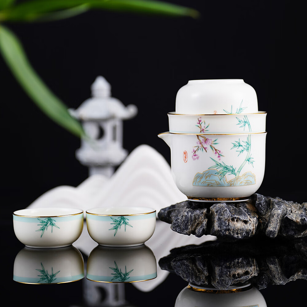 硅元瓷器 快客杯旅行茶具套装 便携功夫茶壶旅游家用礼盒装 青云直上