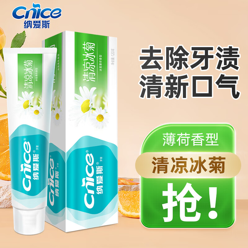 纳爱斯牙膏自然盐牙齿口气清新鲜果劲爽家庭白盐薄荷味正品旗舰店 1支【清凉冰菊-120g】