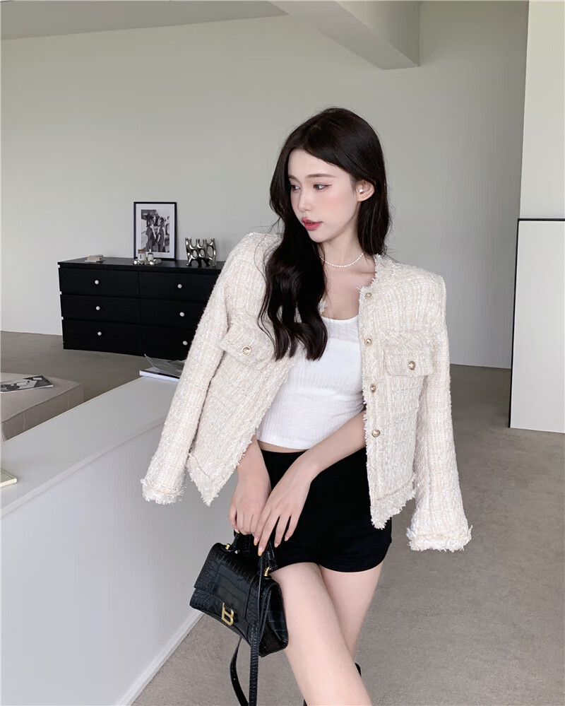 歌鹏女装休闲短款外套女法式小香风夹棉早春秋冬季加厚夹克宽松上衣