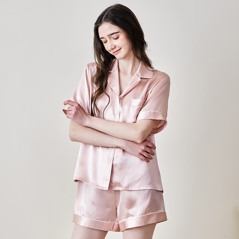江南故事真丝睡衣情侣两件套100%桑蚕丝家居服可外穿丝绸睡衣生日礼物秋冬 粉色（女）【短袖短裤】 2XL