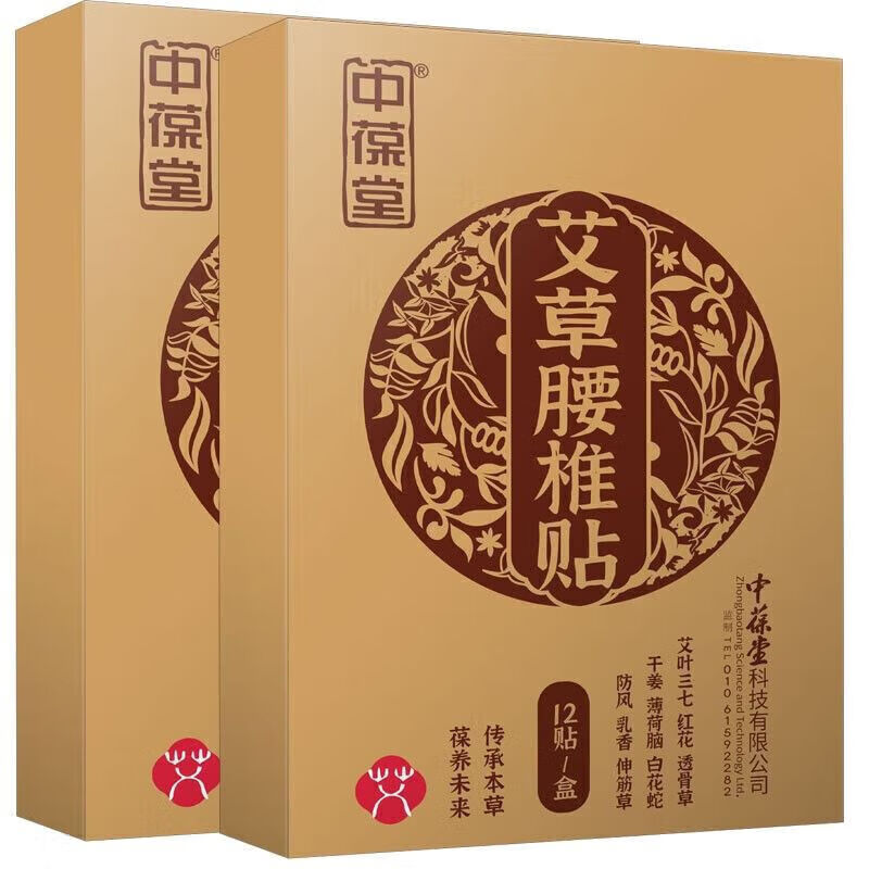 中葆堂腰椎貼艾草腰椎貼膝蓋關(guān)節中老年人傳統黑膏貼2盒(24貼) 2盒(24貼)