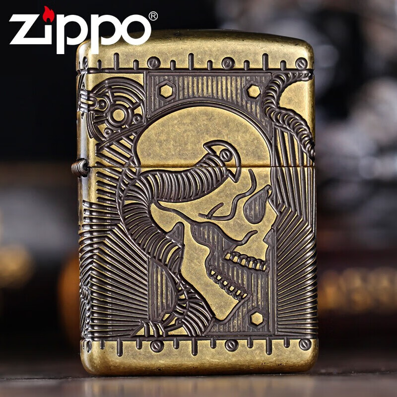 zippo 煤油打火机 正版加厚盔甲机 29268 仿古铜四面环绕雕刻侧脸骷髅