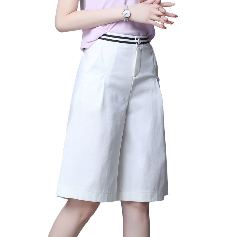 魔之韻短褲女休閑褲夏季新款女士五分褲韓版修身高腰闊腳褲闊腿短褲8607 白色 XL （119-130斤左右）