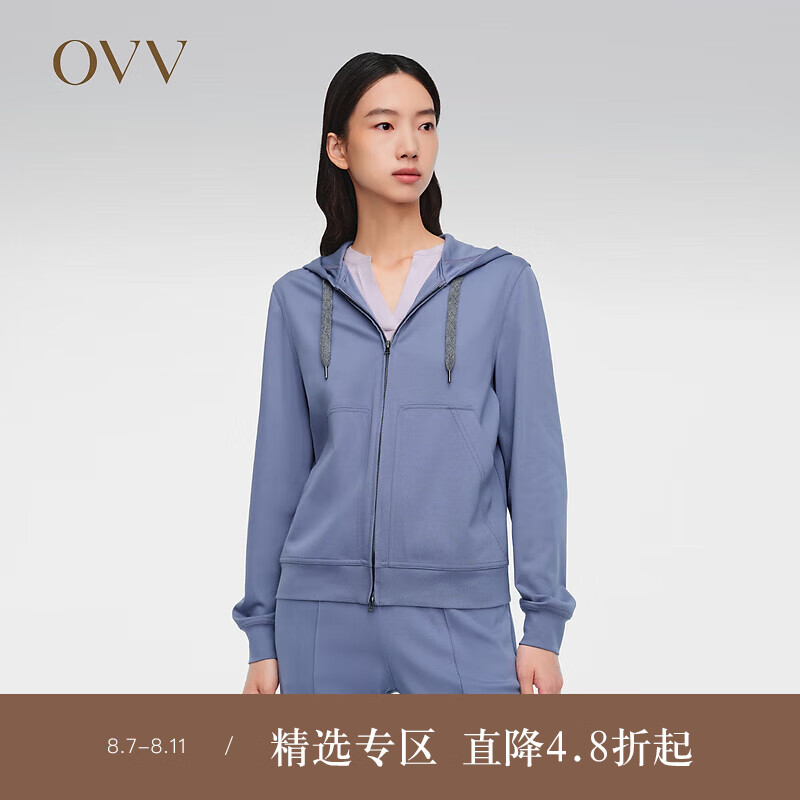 OVVOVV【高级运动系列】2024春夏新款女装舒适休闲连帽拉链卫衣 紫蓝（净色）10 M