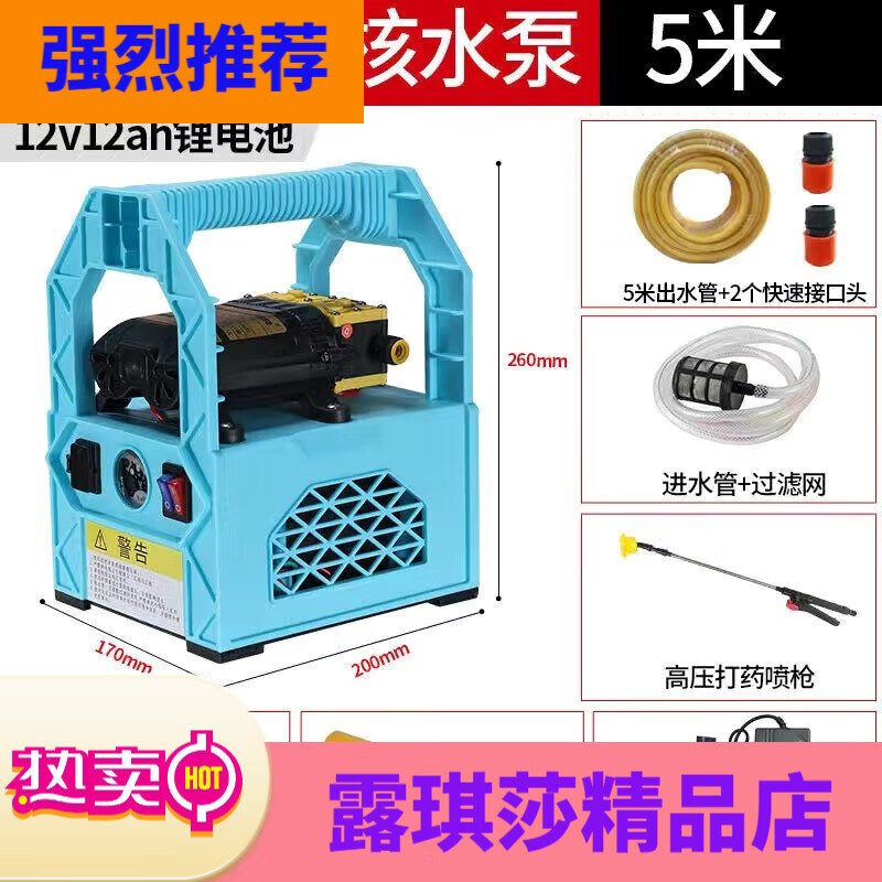 邁越充電式抽水泵鋰電小型農用灌溉澆水機澆菜神器菜園澆地戶(hù) 12A鋰電池雙核水泵+5米水管