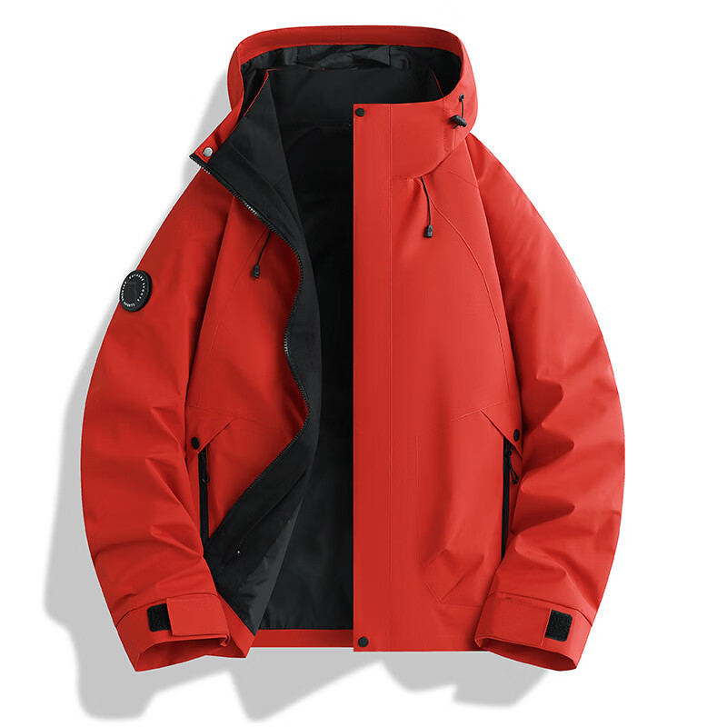 德尔.默克（Delmerk）2025款防风冲锋上衣男女三合一抓绒两件套骑行旅游登山服团购定制 火龙果红单外套【情侣款】 S