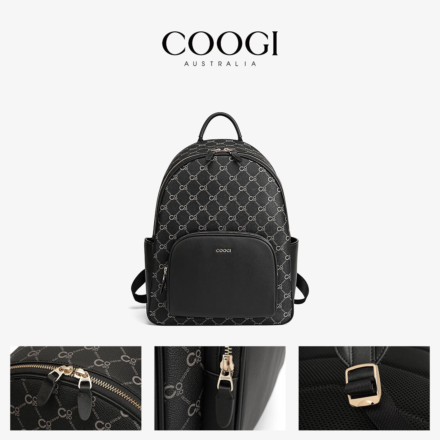 COOGI双肩包男士背包休闲商务笔记本电脑包大容量登山包旅行包羽毛球包 棕色 31*39*17CM