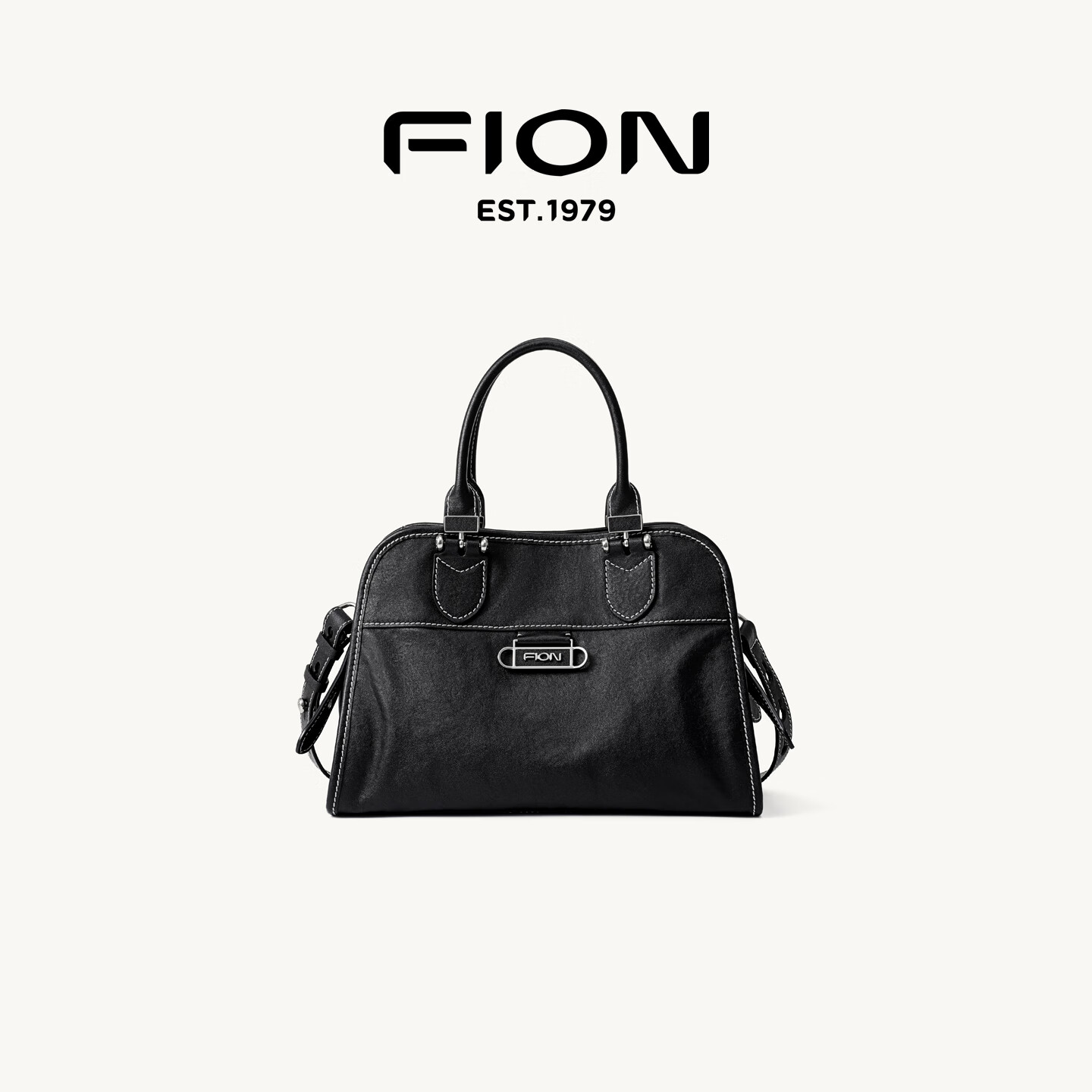 菲安妮（FION）2025新款真皮贝壳包手提包高级小众植鞣皮女包单肩包斜挎包礼物 经典黑-中款