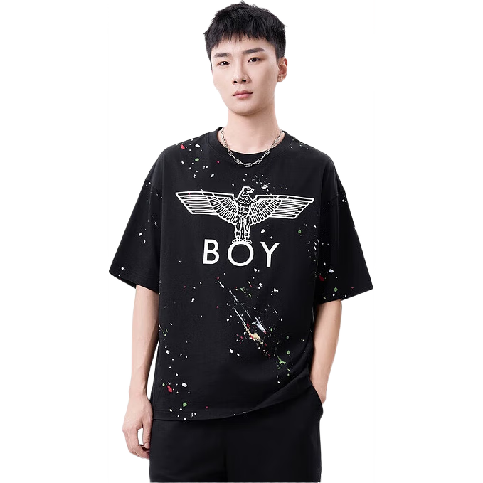 BOY LONDON【琥珀流光】男女经典翅膀休闲涂鸦潮牌短袖T恤N01800 黑色 M