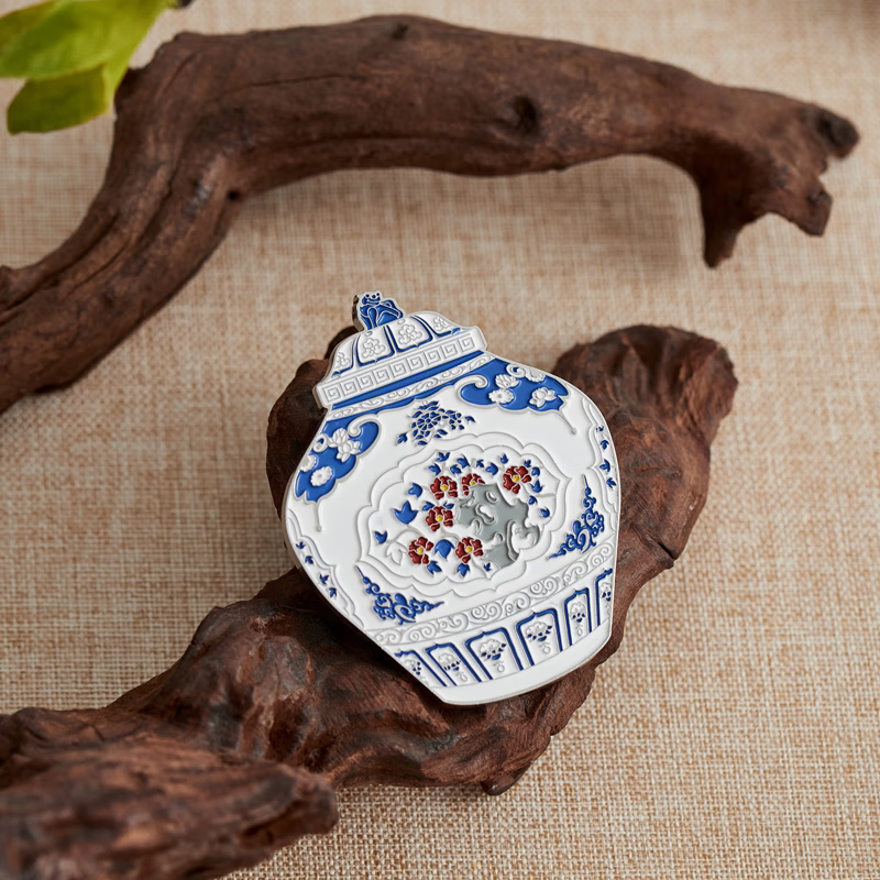 接运猫河北博物院元青花釉里红盖罐贴（金属浮雕版）博物馆文创饰品 金色