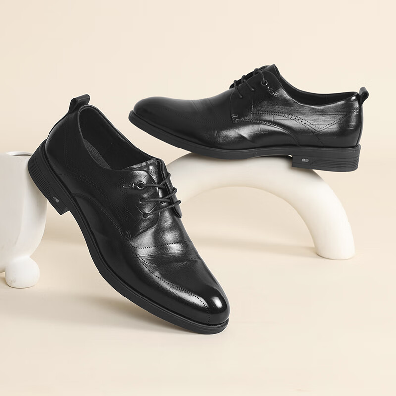 信诺真皮软底耐磨正装皮鞋2025年春季新款休闲商务结婚男士德比鞋 黑色 43