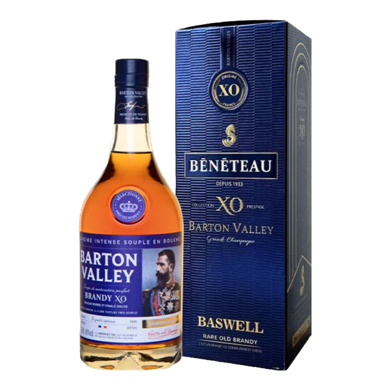 巴顿谷宠粉法国进口洋酒烈酒醇厚品质XO白兰地自饮商务礼盒装瓶装700mL 白兰地单支 700mL 1瓶