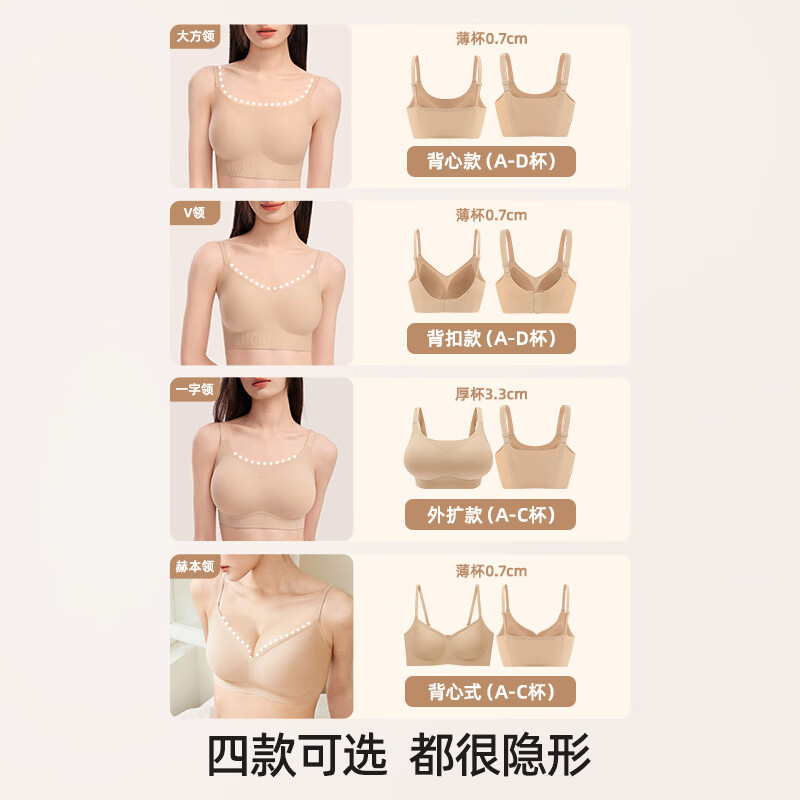 幸棉【明星同款】粉底液内衣女无尺码文胸方领无痕细肩带背心隐形 【2件背心款】隐形肤+黑色 均码 PLUS (B-D杯/底围85-90CM)