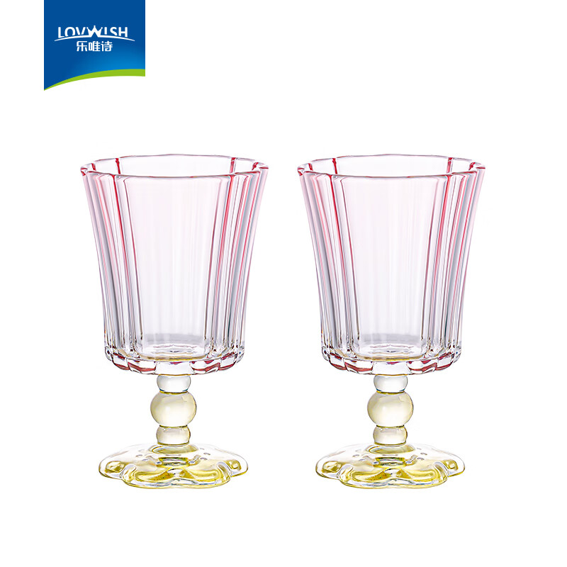 乐唯诗花开半朵高脚玻璃杯ins风鸡尾酒香槟杯冰淇淋果汁杯冷饮喝水杯子 花开半朵高脚杯【粉色】245ml*2