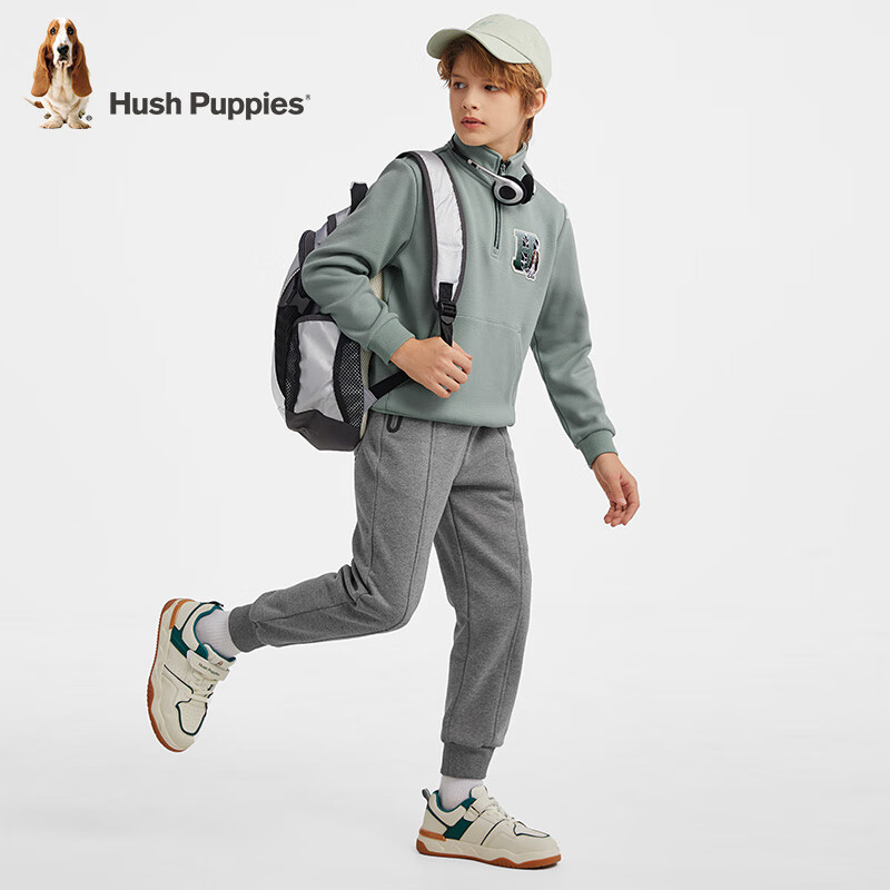 暇步士（Hush Puppies）童装儿童男大童冬季一体绒保暖舒适时尚儿童长裤 钻石黑 150