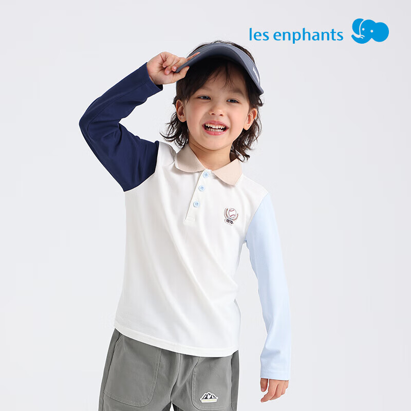 丽婴房（Les enphants）儿童长袖T恤男童polo衫女童典雅学院风拼接撞色Polo衫上衣2025新 拼接白 140 cm
