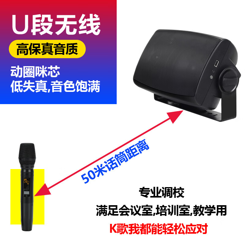 AITES舞蹈教室专用蓝牙壁挂音箱舞蹈室会议室带话筒重低音有源喇叭挂墙音响无线麦克风教学连一体机电脑 黑色主副音响+双话筒