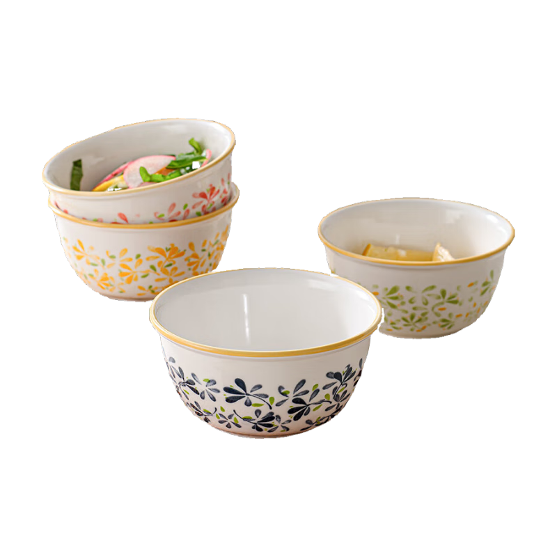 四季繁华斗笠碗家用陶瓷吃饭釉下彩米饭碗套装 繁华4.5英寸碗1只【绿色】