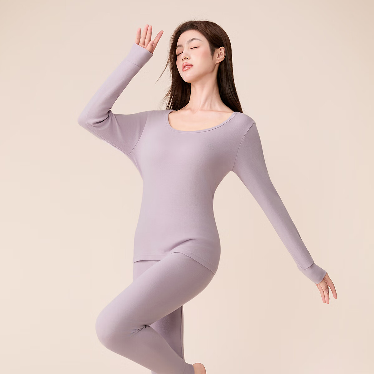 芬腾保暖内衣【100%纯棉 防静电】2025情侣圆领温暖打底套装秋衣秋裤 女款-浅灰紫 L