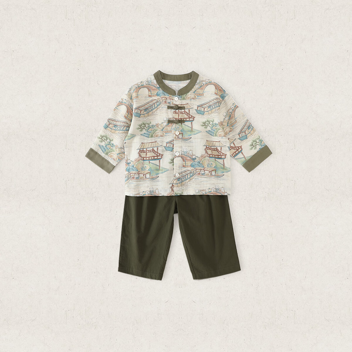 汉宫优品男童秋装2025新款新中式汉服男宝宝两件套婴幼儿秋季衣服儿童套装 清明上河图 90