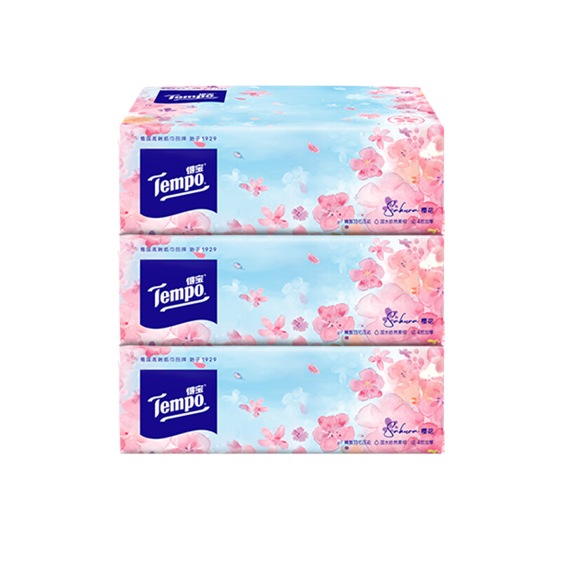 得宝樱花抽纸4层90抽提装纸巾加厚软抽卫生纸餐巾纸樱花香味面巾纸 4层 90抽*3包