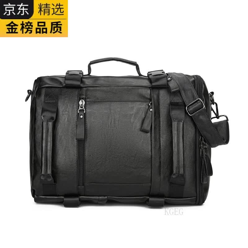 KGEG日本进口名牌真皮双肩包男大容量多功能背包旅行包电脑包学生书包 黑色---1