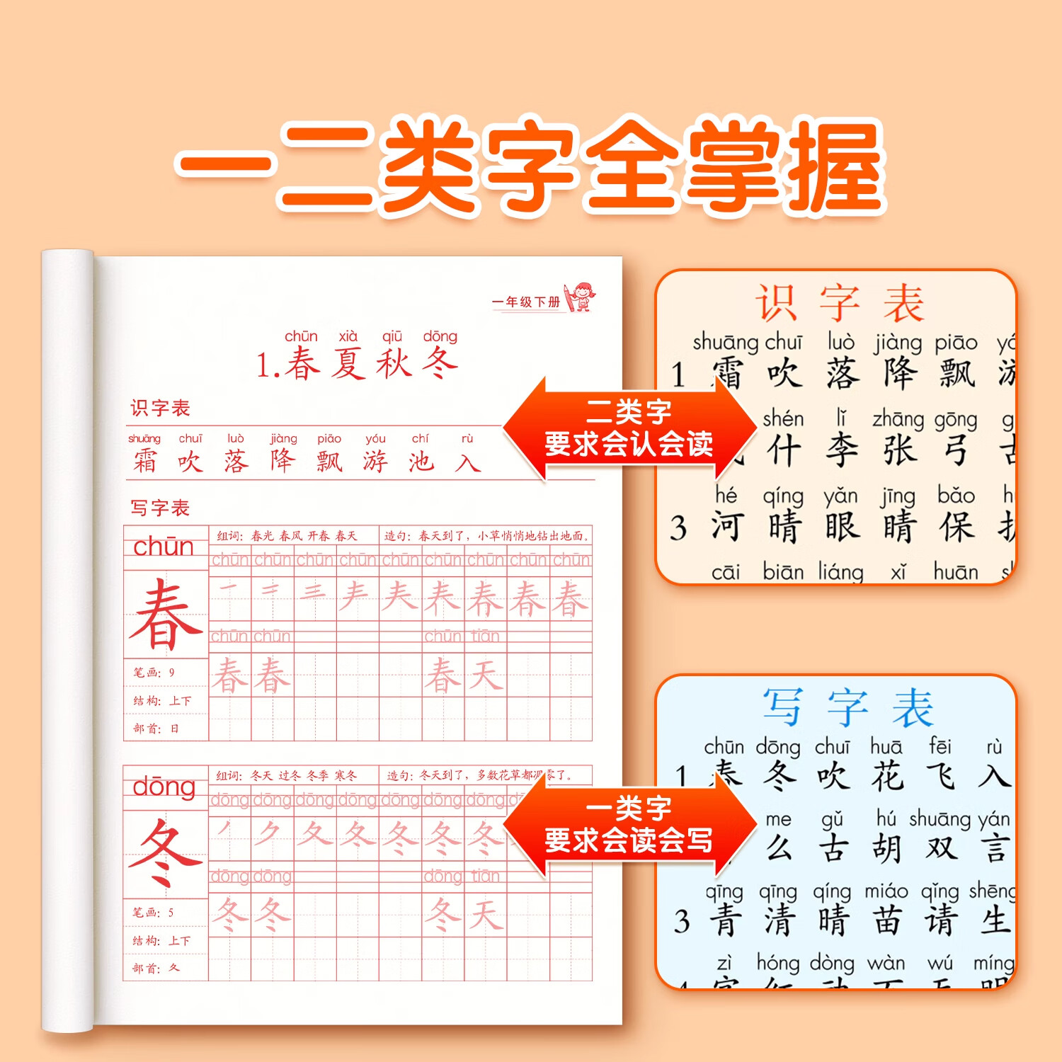 汉状元一二三年级字帖语文课本同步1-6年级小学生练字帖2025新人教版儿童练字本描红写字本 【一年级上册】语文同步字帖/送铅笔