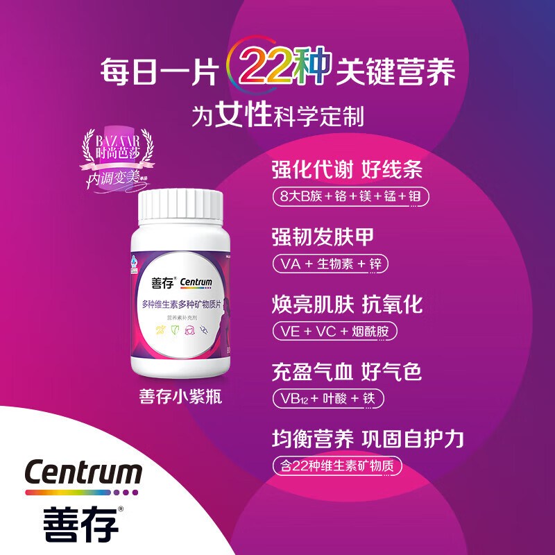 善存男女士复合维生素 B族烟酰胺多种维C维D叶酸钙铁镁锌硒年货节送礼 【女神囤货装】多种维矿 80粒*2瓶